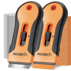 REXBETI Razor Blade Scraper Tool, 2 Pack Razor Scraper Set with Extra 80Pcs Razor Blades -30Pcs Metal and 50Pcs Plastic Blades, Cleaning Scraper Tool, Cooktop, Paint, Glass Scraper