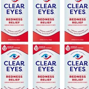 Clear Eyes Redness Relief Sterile Eye Drops – 0.5 Oz (Pack of 6)