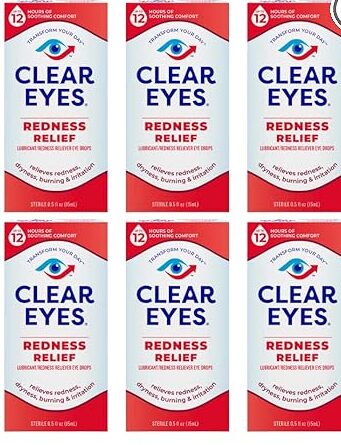 Clear Eyes Redness Relief Sterile Eye Drops - 0.5 Oz (Pack of 6)