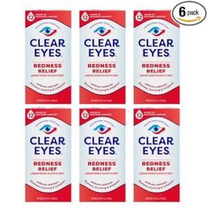 Clear Eyes Redness Relief Sterile Eye Drops – 0.5 Oz (Pack of 6)