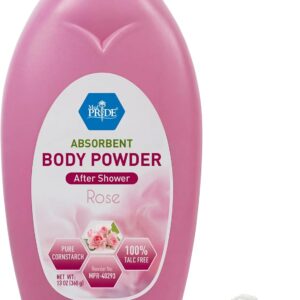 MED PRIDE Talc Free Cornstarch Body Powder with Rose Scent, Moisture Absorbing Skin Care for Daily Freshness, Cruelty Free Formula, 13 Ounce Bottle