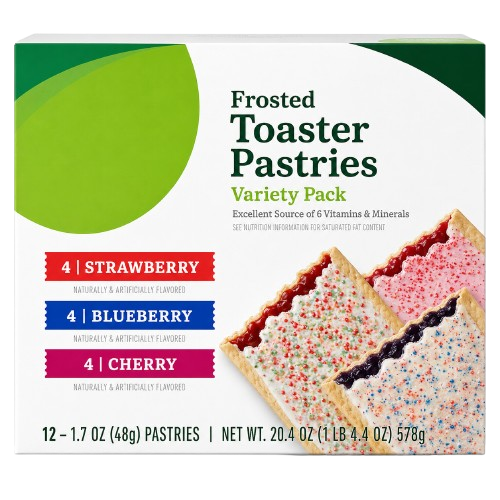 Amazon Fresh - Toaster Pastries Variety Pack (Strawberry, Blueberry, Cherry), Packing May Vary