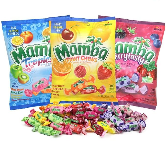 Mamba Fruit Chews Variety Pack, Assorted Chewy Candies, Individually Wrapped Pieces, 3.52 Ounces (Pack of 3)