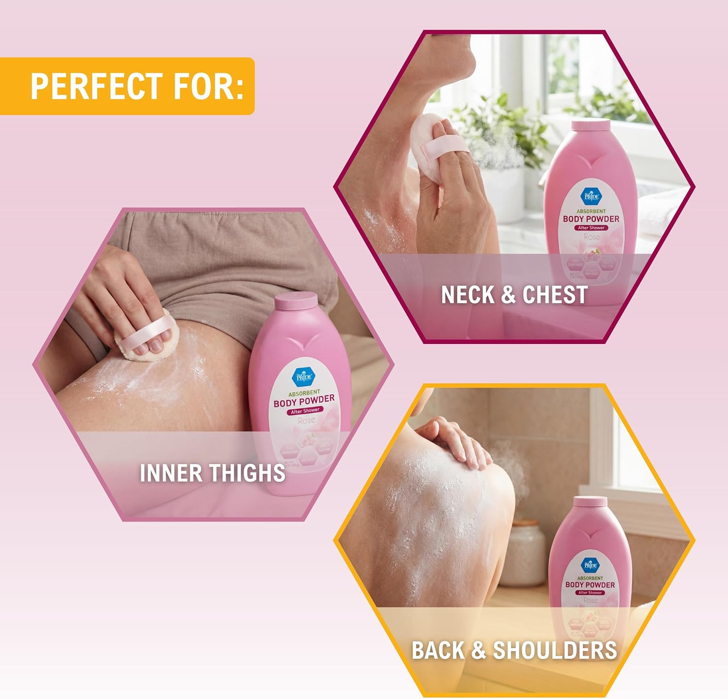 MED PRIDE Talc Free Cornstarch Body Powder with Rose Scent, Moisture Absorbing Skin Care for Daily Freshness, Cruelty Free Formula, 13 Ounce Bottle - Image 3