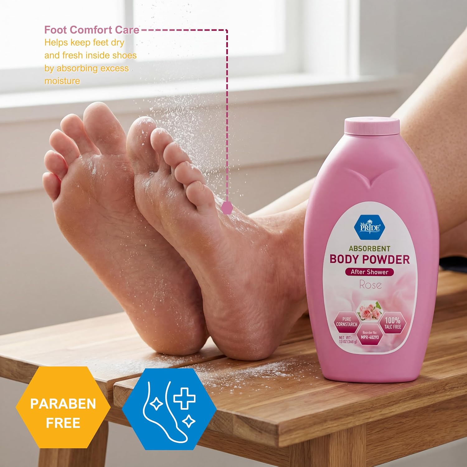 MED PRIDE Talc Free Cornstarch Body Powder with Rose Scent, Moisture Absorbing Skin Care for Daily Freshness, Cruelty Free Formula, 13 Ounce Bottle - Image 8